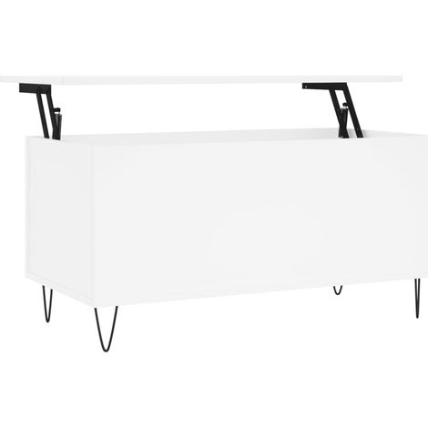 Mesa de centro elevable de diseño moderno y contemporáneo 90 x 44,5 x 45 cm madera de ingeniería y metal blanco DEC037983