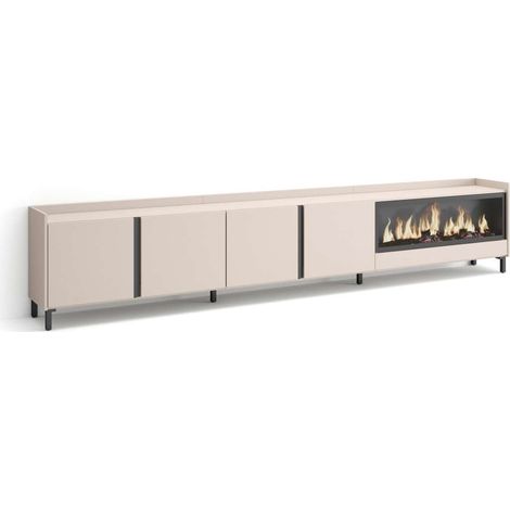 Mueble TV Almargen-02 de 315x61x35 cm con chimenea eléctrica XXL, diseño industrial, color beige (1/4)