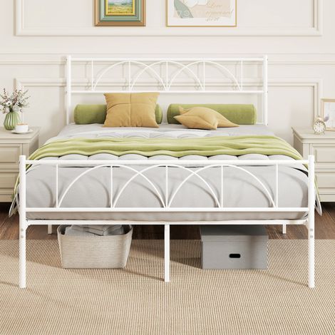 Estructura de Cama 140x190 cm con Cabecero Soporte de Listones de Acero Almacenamiento Bajo la Cama (1/5)