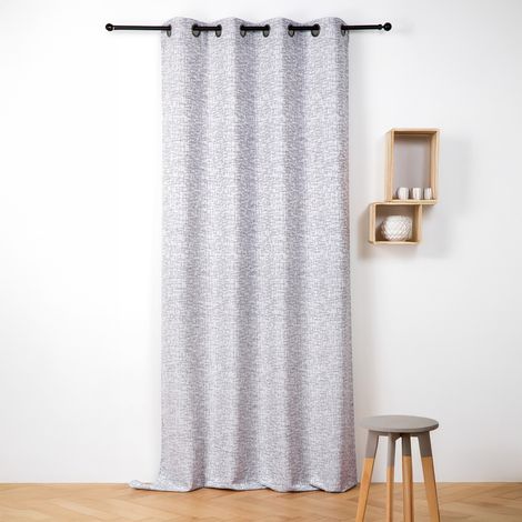 Rideau jacquard à oeillets - Effet tweed Bleu 140x240 cm (1/2)
