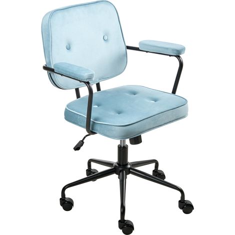 Silla de oficina de terciopelo estructura negra giratorio altura ajustable azul claro Pawnee (1/5)