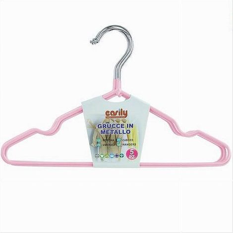 Cleafe - Set 5 Pz Grucce Stampelle Appendiabiti In Metallo Gommate Antiscivolo Rosa 87673 - (1/2)