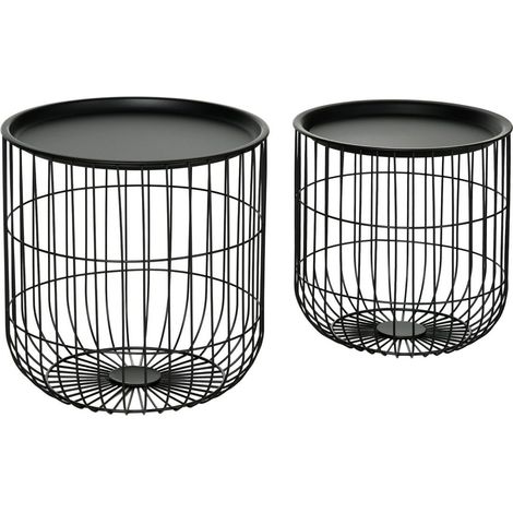 Set de 2 tables d'appoint design scandinave avec rangement empilables noir (1/4)