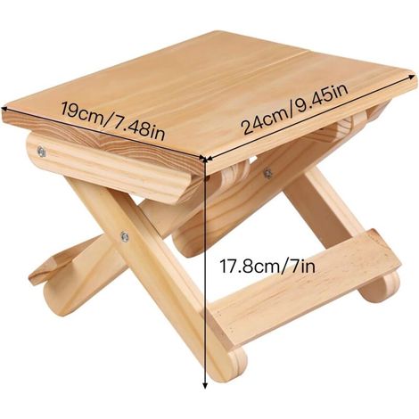 Sgabello pieghevole in legno massello per casa, gioco, pesca, giardino, 24x19x17,8 cm (1/3)