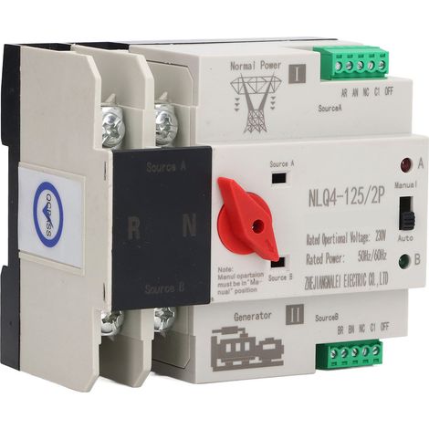 Commutateur de transfert automatique double alimentation 2P pour générateur, onduleur 230 V CA 80 A (1/5)