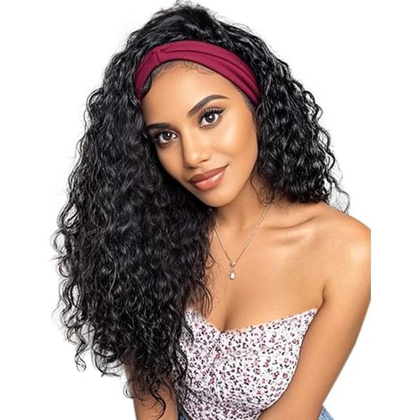Perruque Bandeau Bouclé 18" Longue Noir Naturel Bandeau Pour Synthétique Sans Colle, Perruque Avec Bandeau Intégré Deep Wave (Noir 18"1B) (1/5)