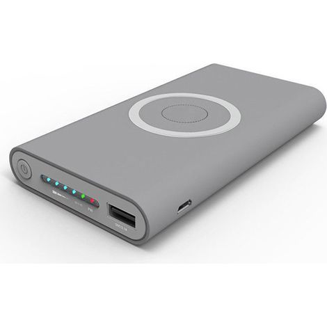 Batterie lithium-ion polymère de 10 000 mAh, interface TYPE-C, chargeur sans fil, boîtier gris. (1/5)