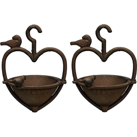 Vintage Hanging Bird Seed Feeder Cast Iron Heart Shape (Set of 2) (1/5)