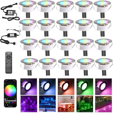 Lampe au Sol Spot Encastrable+Wifi contrôleur-Lumière RGBW (RGB+Blanc Chaud) étanche IP67 Ø61mm-éclairage pour terrasse, patio, chemin, mur, jardin, décoration, intérieur et extérieur (1/5)
