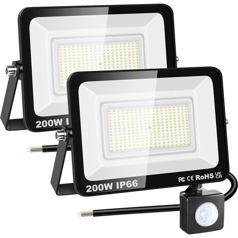 2x 200W Projecteur d'extérieur Led Avec Detecteur de Mouvement, 20000 LM 6000K Blanche Froide, IP66 étanche Éclairage de Sécurité Extérieur, Projecteur led de Patio Garage Terrasse Jardin (1/5)