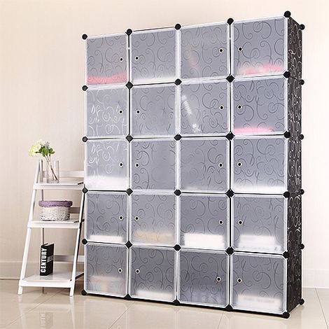 Aqrau Armoire Penderie 20 Cubes en Plastique, Très Grands et Spacieux, Modulaires pour Gain de Place, Noir 146x37x182 cm