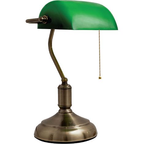 Sobremesa dorada BANCARIO con tulipa verde de cristal INTERLUSA