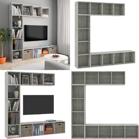 Jeu de bibliothèque/meuble TV 3 pcs Gris béton 180x30x180 cm - Bibliothèque Murale - Étagère Murale - Meuble Tv - Bibliothèque Gris - Meubles Salon - Home & Living (1/5)