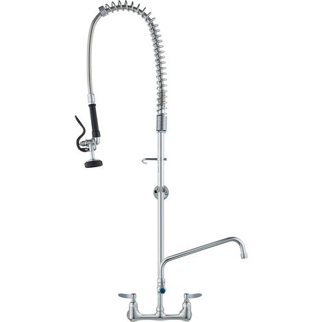 VEVOR Rubinetto Commerciale con Spruzzatore Pre-risciacquo, Altezza 1180 mm Interasse 203 mm Bocca Girevole 305 mm Montaggio a Parete, Dispositivo Ottone Getto Abbassante, Lavello da 1/2/3 Scomparto