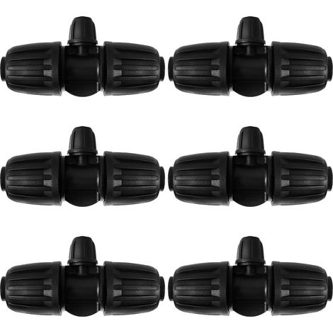 6-teiliger T-Rohrverbinder mit Widerhaken, 3-Wege-Bewässerungsschlauchverbinder für Rohre von 13/16 mm bis 4/7 mm, 3-Wege-Tropfbewässerungsverbinder für Garten, Rasen