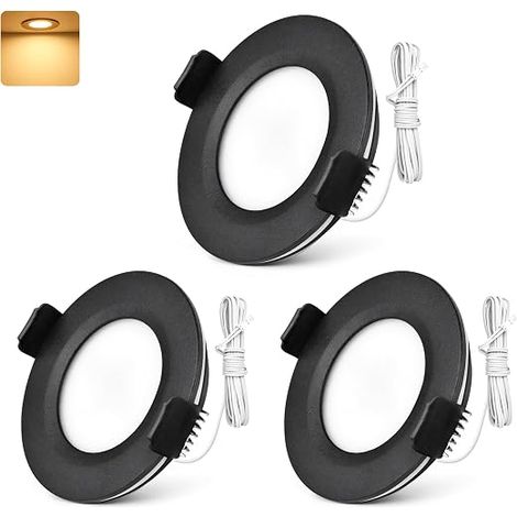 Spot LED Encastrable, Spot LED 12V-24V DC 3000K Blanc, 3W 300LM Extra Plat Spot encastrable, Trou 58-62mm Aluminium Plafonnier spot avec câble de 2m, Noir (1/5)