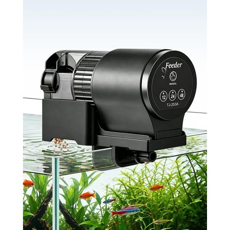 Distributeur Automatique De Nourriture pour Poissons d'Aquarium, Distributeur 110ml avec Minuterie, Alimentation Quotidienne/Vacances, Fonctionne à Piles, Adapté Aux Granulés/Flocons/Bâtonnets (1/5)