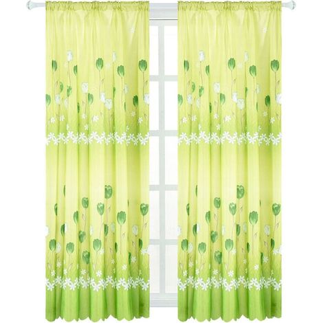 1 bestickter Tüllvorhang, transparenter grüner Voile – Fensterschal – 100 x 200 cm (1/4)