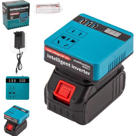 Onduleur intelligent avec batterie au lithium, onduleur multifonction portable 21 V à 220 V CA, onduleur avec affichage de la tension, onduleur de batterie 21 V à 220 V CC (avec batterie et chargeur) (1/5)