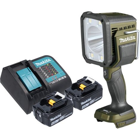 Makita DML 812 SM lámpara de mano sin cable 18 V 1250 lm LED verde oliva outdoor adventure special edition + 2x batería recargable 4,0 Ah + cargador