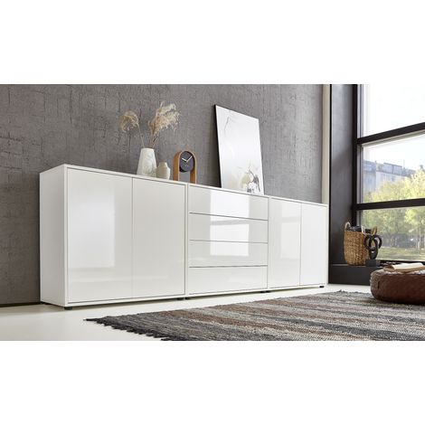 BMG Möbel Sideboard »Mailand Set 5« (Kommode Anrichte Aktenschrank), mit weiß lackierten Hochglanzfronten und hochwertigen push-to-open Beschlägen (1/5)