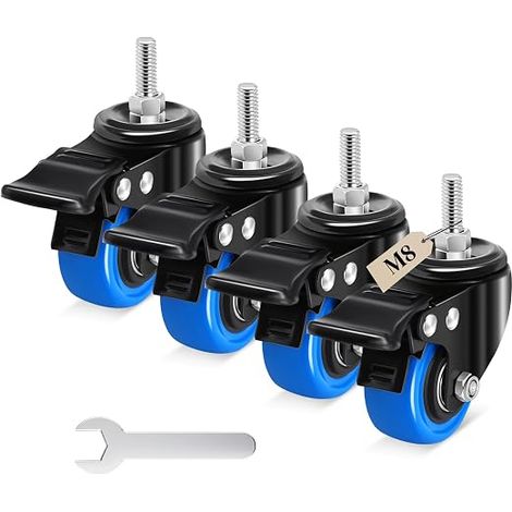 50 mm Castor for Furniture Threaded Stem M8 x 1.1 x 25 mm, Silent Castors Drying Rack Capacity 270 kg, 360 Degree Swivel Caster with Brake for Furniture, Barbecue, Trolleys, Transport (1/5)