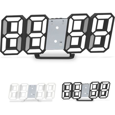 3D-LED-Digitalwecker – Intelligenter Wecker mit Temperaturanzeige und einstellbarer Beleuchtung – 225 x 93 x 27 mm, ABS, Weiß/Schwarz