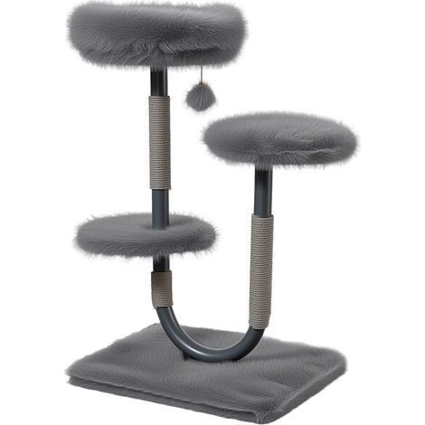 Fudajo Urban Compact 99 cm Albero tiragraffi grigio, albero per gatti a forma di U con cuccia, corda da graffiare e pallina (1/5)