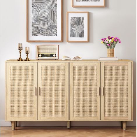 Mobile contenitore a 4 ante in rattan 158 x 40 x 88 cm naturale DESVIAE (1/5)