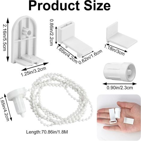 Tête de commande pour store/rideau sans perçage avec chaînette de 2 mètres, ensemble de 8 pièces, tête de commande pour store/rideau enrouleur de 17 mm. (1/5)