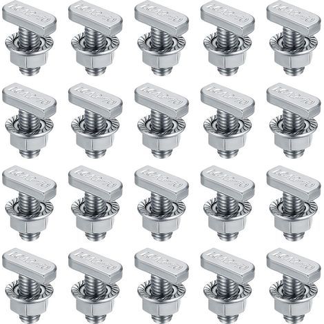 Lot de 20 boulons à fente en T M8 x 20 mm avec 20 écrous hexagonaux pour profilé en aluminium, panneaux solaires photovoltaïques, acier inoxydable plaqué nickel (1/5)