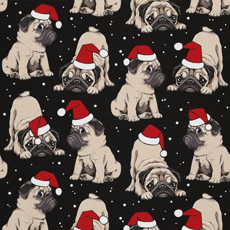 Tela Oxford decorativa para exteriores - Motivo: Perros carlinos con gorros de Papá Noel (1/5)