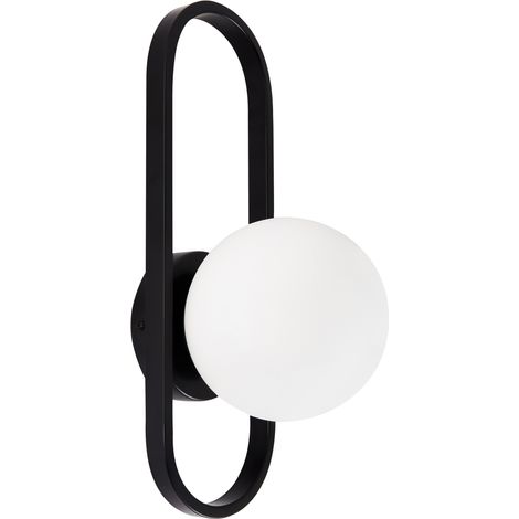 Lámpara de pared moderna con forma geométrica y pantalla esférica de vidrio opaco negro Vardi
