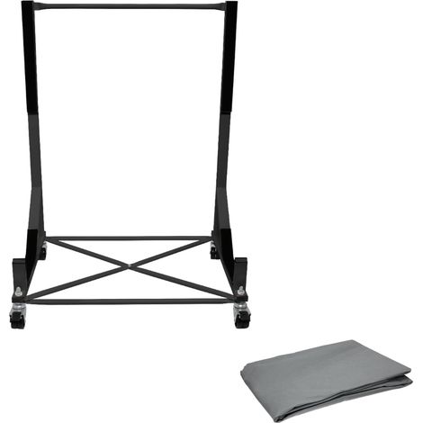 ECD Germany Hardtopständer mit 4 feststellbaren Rädern inkl. Bezug - Schwarz - aus pulverbeschichtetem Stahl - Hardtop Ständer Hardtophalter Aufbewahrung Trolley Hülle Abdeckhaube Schutzbezug Cover