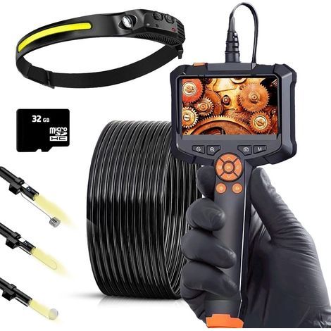 New for 2025: Endoscopic camera with autofocus, wide-angle lens, 2MP sensor, 8 adjustable LEDs, and a 4.3-inch HD screen for industrial, domestic, or mechanical inspections. (1/5)