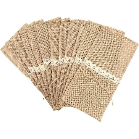 Set mit 20 Besteckbeuteln aus Naturjute für Tischdekorationen bei Hochzeiten, Partys, Banketten usw. (1/5)