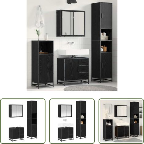 Holzwerkstoff - Badezimmermöbel-Set 3 pcs Schwarz Eichen-Optik Holzwerkstoff (1/5)
