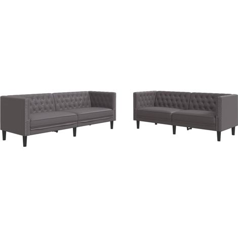 Maison Exclusive - Ensemble de canapé Chesterfield 2 pcs gris similicuir