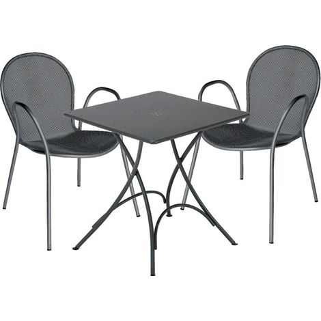 EMU Ensemble Table Pigalle 76 x 76 + 2 Chaise Fauteuil Ronda Ferro Antico 22 (1/5)