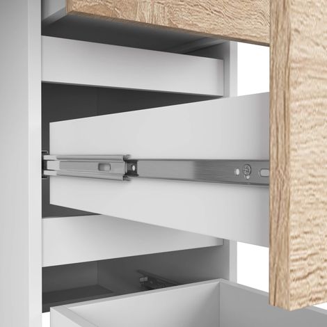 Akord – Bureau droit 90 cm – 4 tiroirs – Façade chêne sonoma – Panneau stratifié – Dimensions 90x50x77 cm – Pour espace de travail moderne
