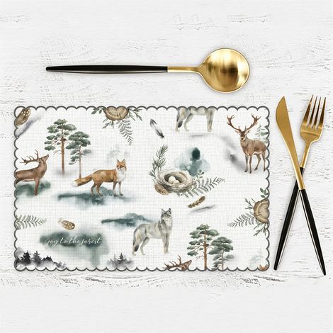 Set da Tavola Natale in Lino Stampato 33x45 cm, Design Festivo Animato e Resistente al Calore, Protezione Elegante per Pranzi Familiari e Decorazione Interni (1/4)
