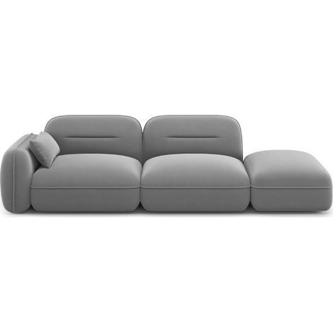 Canapé modulable droit 3 places en velours gris clair (1/5)