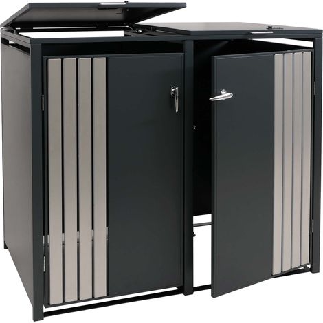 [NEUWERTIG] 2er-Mülltonnenverkleidung HHG-331, Mülltonnenbox mit Deckel, Metall 122x132x84cm 53kg anthrazit Edelstahl