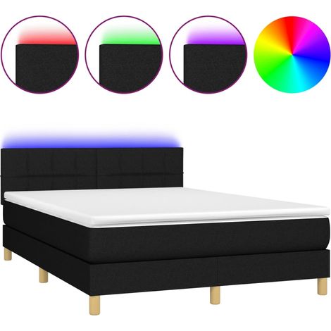 Soldes - Couchage Sommier tapissier avec matelas et LED Noir 140x190 cm Tissu,design Pratique Deco486189 (1/5)