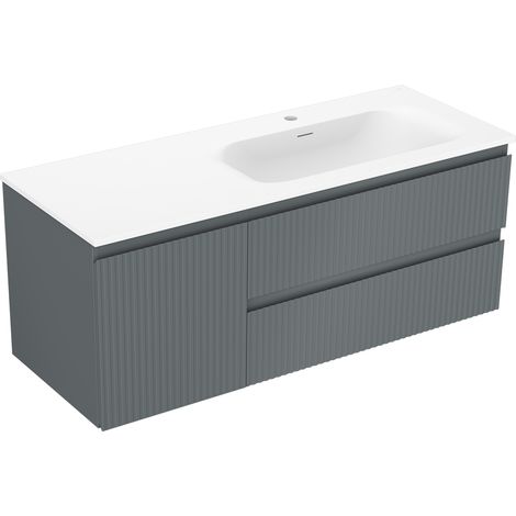 Mexen Rivel Badezimmerschrank 120 cm mit Waschbecken Vela rechts, 2S, 1D, geriffelt, graphit/weiß matt - 91A23-12047-3-BBFFF66- (1/5)