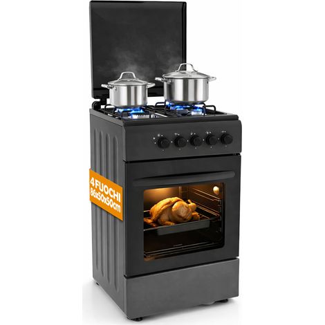 Cucina a Gas Piano Cottura a 4 Fuochi da Esterno Forno Cucinino Nero 86x50cm (1/5)