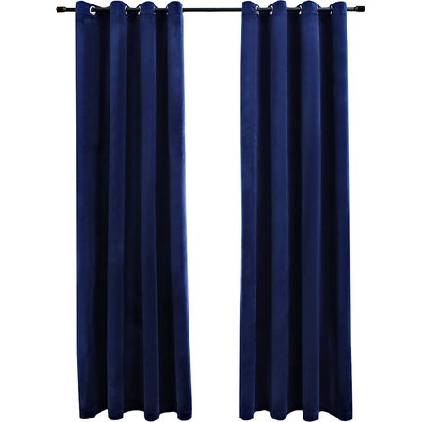 Blackout Curtains with Rings 2 pcs Velvet Dark Blue 140x225 cm vidaXL