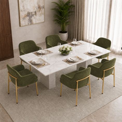 Silla de comedor pack de 6 - 61 x 59 x 78.5 cm - con reposabrazos pies ajustables tapizada estilo nórdico metal tela - verde (1/5)