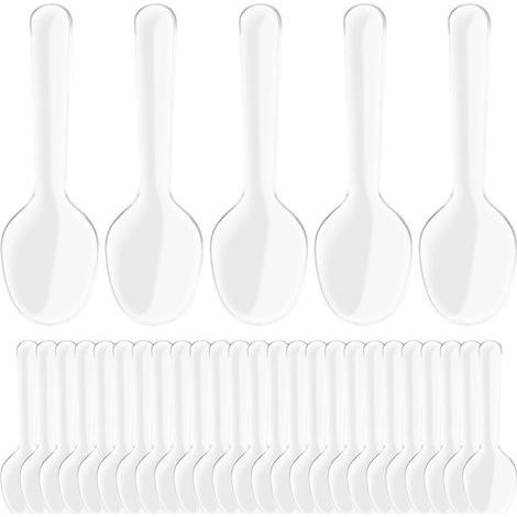 200 cuillères jetables en plastique transparent pour gelée, glace, gâteau, dessert et amuse-bouche-8.20X2.30X0.70CM-White (1/4)