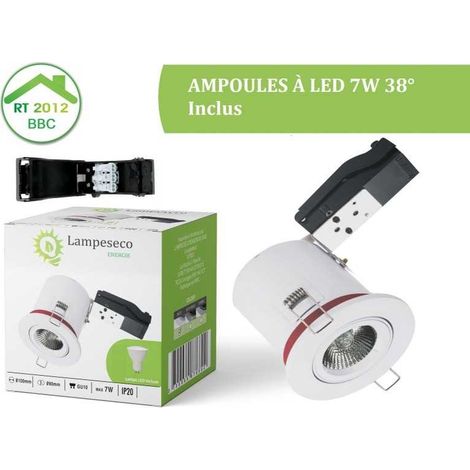 Spot Encastrable BBC Orientable diametre 100mm avec douille et ampoule GU10 7W Blanc Chaud (1/4)